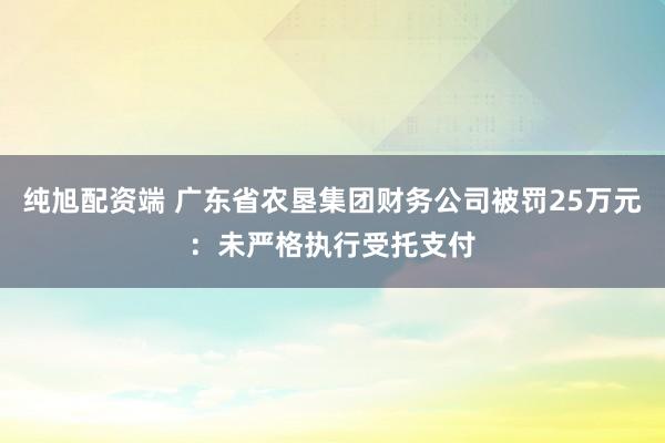 纯旭配资端 广东省农垦集团财务公司被罚25万元：未严格执行受托支付